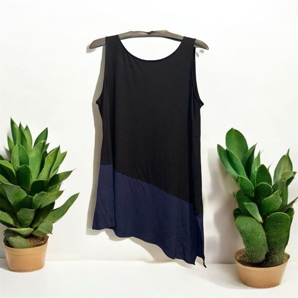 Eileen Fisher NWT Asymmetrical Color Block Tunic Tank Top Black/Navy Size PL - Picture 1 of 4